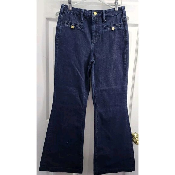 Pilcro & Letterpress Superscript Hi Rise Flare Leg Dark Wash Denim Jean 27 - Picture 1 of 13